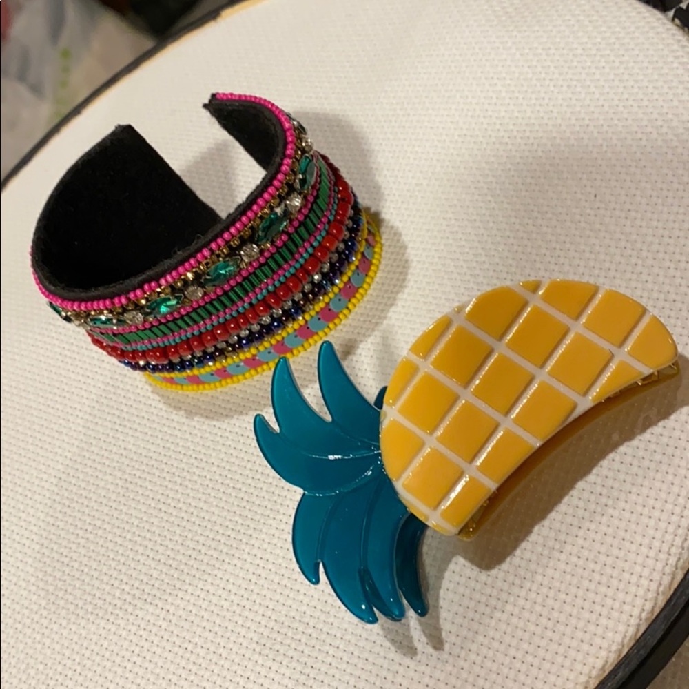 Pineapple hair clip & cuff bracelet bundle
